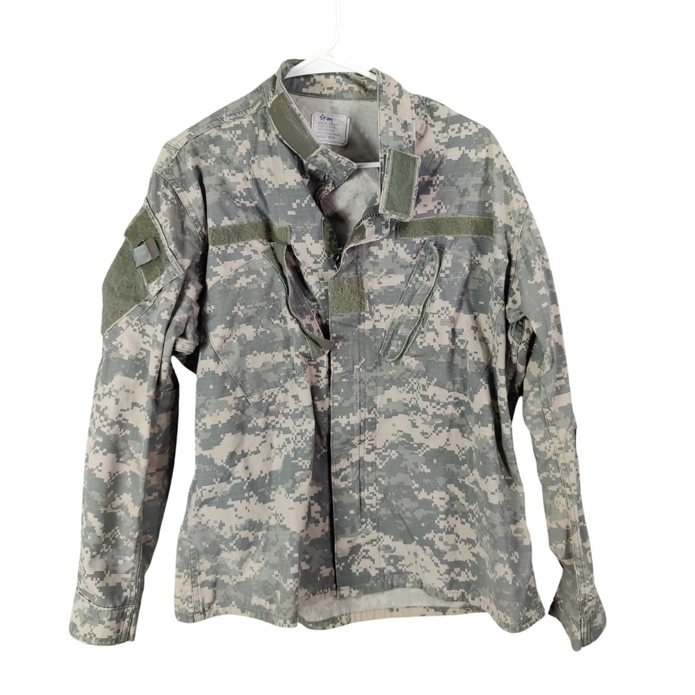 UNICOR Mens Woodland Camo Gorpcore Military ACU Combat Uniform Jacket M Ripstop